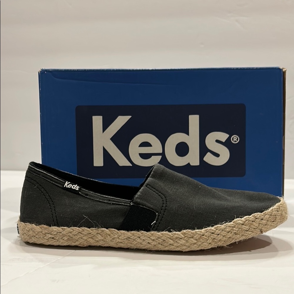 Keds Chillax A-Line Washed Black Jute Espadrille Slip-Ons Size 6